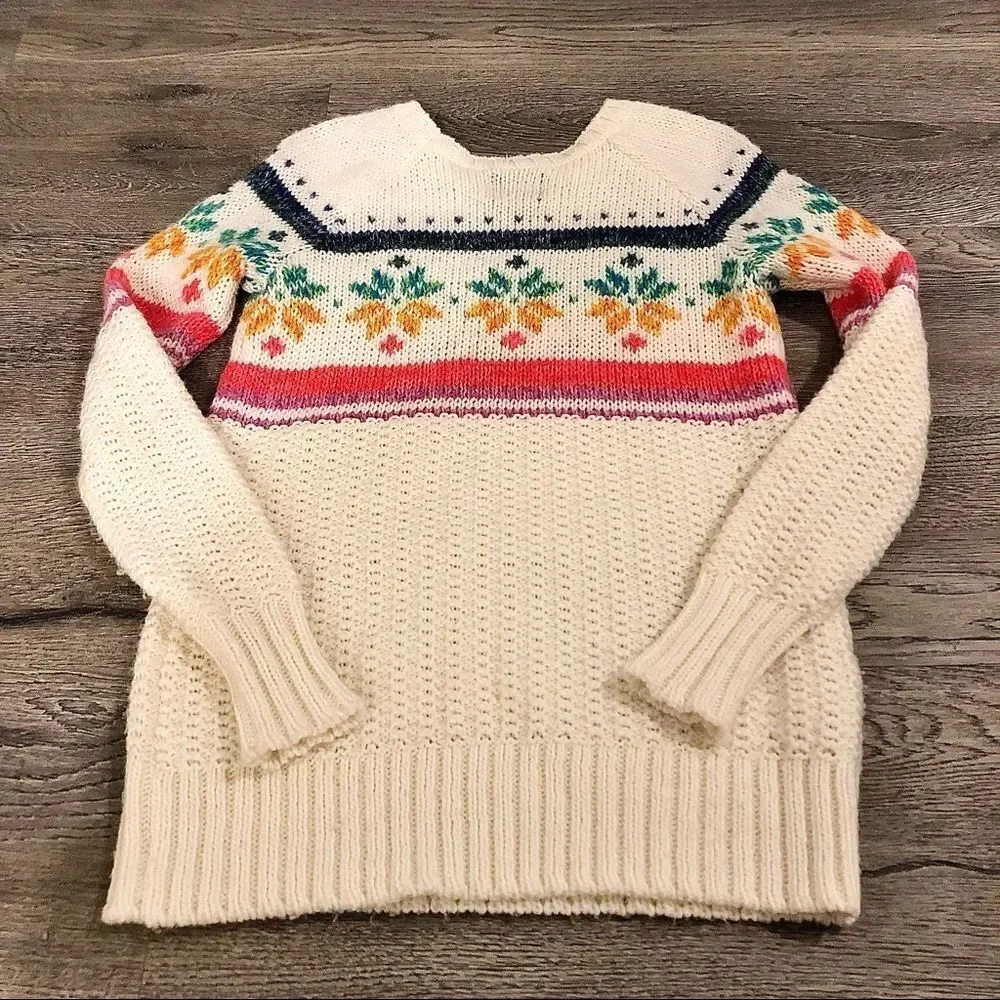 AMERICAN EAGLE OUTFITTERS 𝅺Jegging Sweater Wool Blend Fair Isle Ivory Womens XS